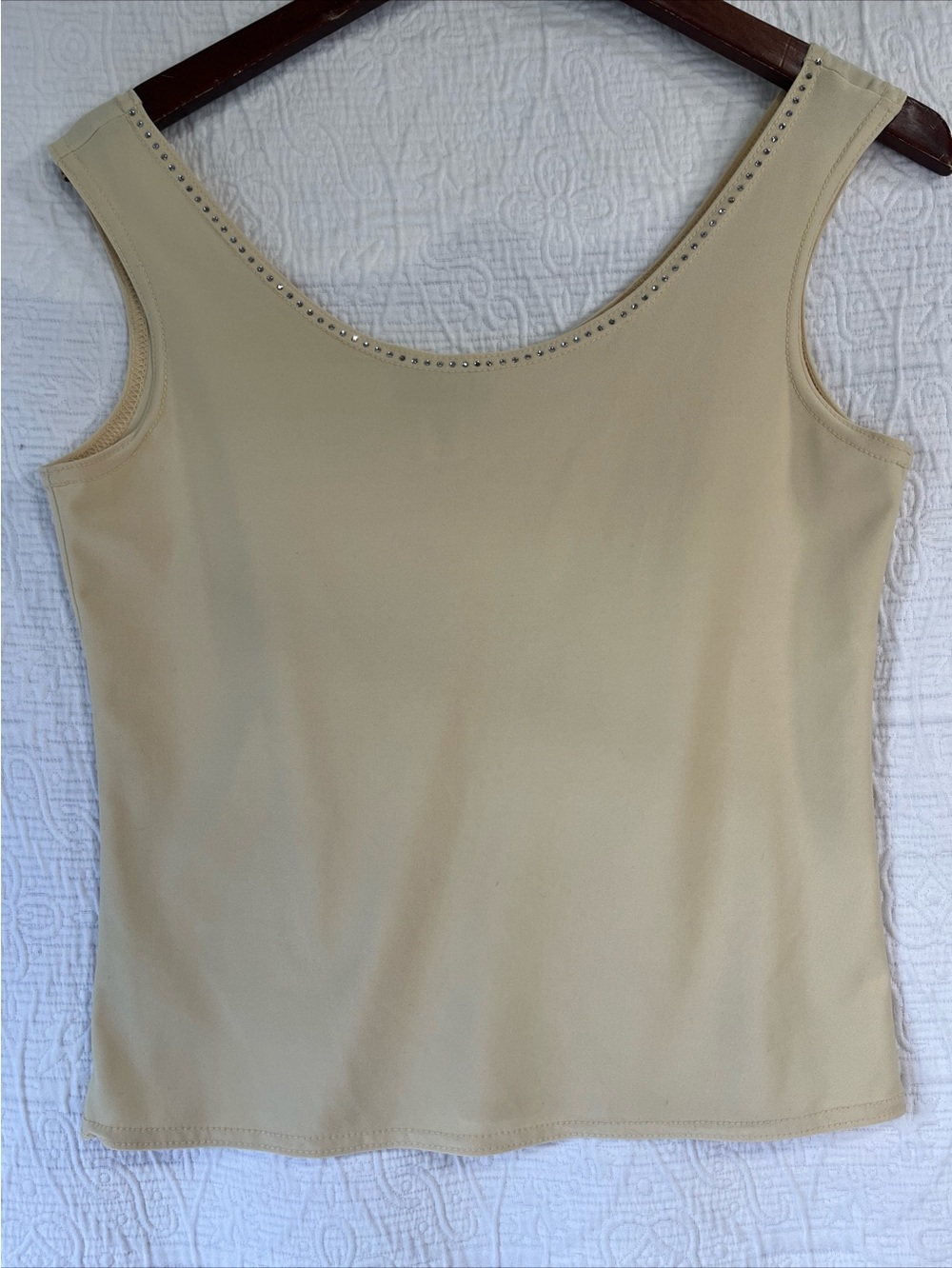 Kleids Vintage Tank Top Women L Rhinestone Scoop Neck Cami Butter Yellow Beige
